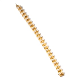 14 Karat Yellow Gold, Pearl and Diamond Bracelet