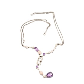 18 Karat White Gold, Diamond, Amethyst, and Pink Stone Necklace