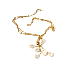 Yvel 18 Karat Yellow Gold, Diamond and Biwa Pearl Lariat Necklace