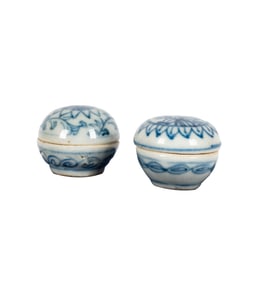 A Pair of Chinese Blue and White Porcelain Paste Boxes