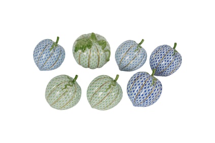 A Group of Herend Fishnet Porcelain Pumpkins