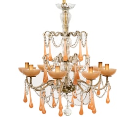An Italian Pink Glass Eight-Light Chandelier