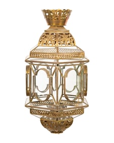 A Moorish-Style Brass and Glass Lantern Ceiling Light Fixture