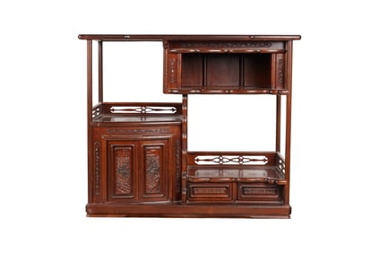 A Chinese Carved Hardwood Etagere