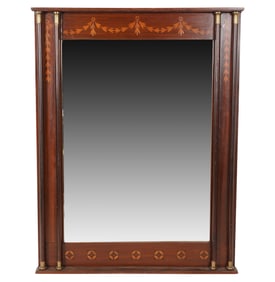 A Neoclassical-Style Mahogany and Marquetry Mirror