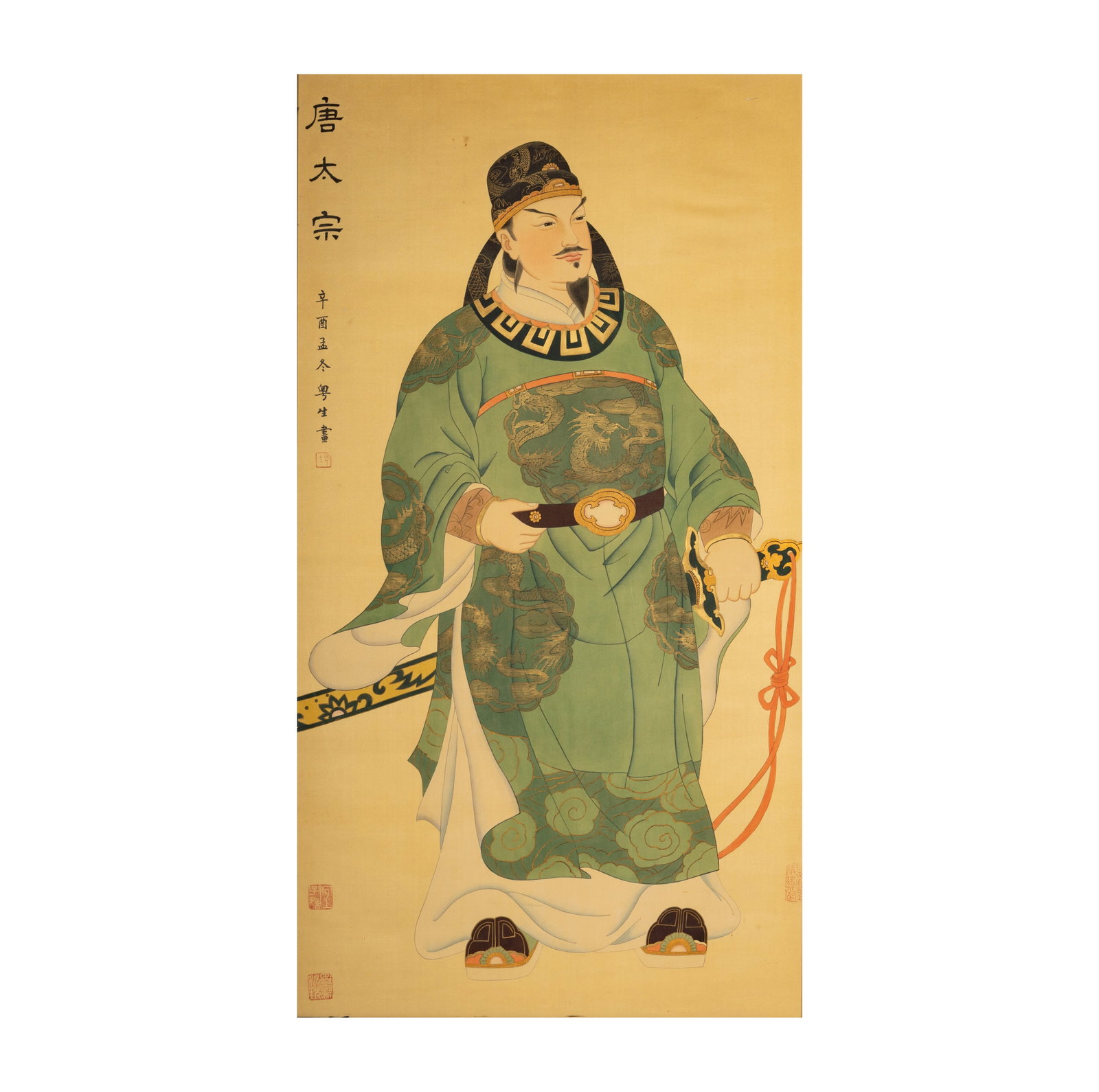 Chinese School: Warrior: printed in colors on fabric Sight: 47 1/2 x 25 1/2 in. (120.7 x 64.8 cm.), Frame: 50 3/4 x 29 in. (128.9 x 73.7 cm.)