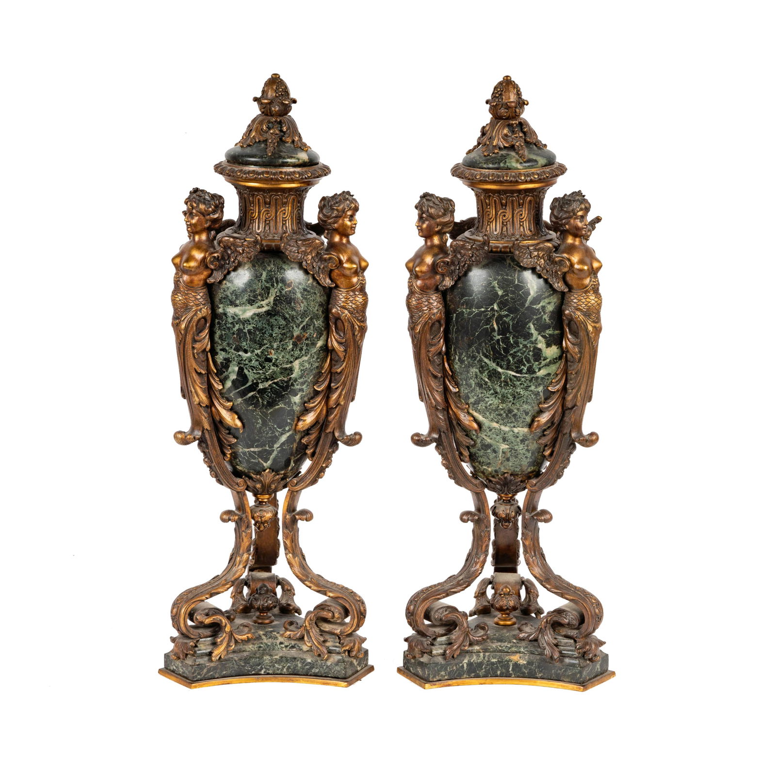 A Pair of Gilt Metal-Mounted Verde Antico Marble Vases and Covers (1 of 8)