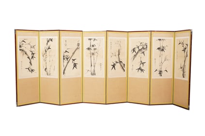 An Asian Eight-Panel Painted Paper Screen