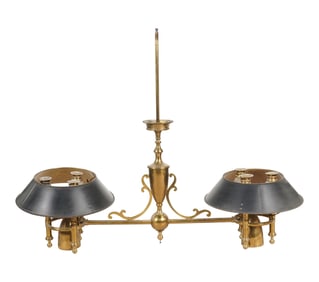 A Brass and Tole Peinte Billiard Table Ceiling Light Fixture