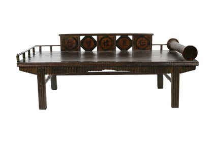 An Asian Painted Wood Faux Bamboo Daybed
