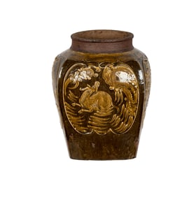 An Asian Glazed Stoneware Egg Crate Jar