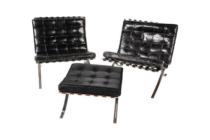 Mies Van der Rohe for Knoll: Two Barcelona Chairs and an Ottoman