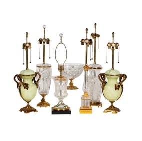 A Group of Six Marbro Lamps and a Center Bowl