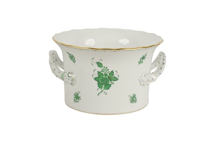 A Herend Chinese Bouquet Green Porcelain Cachepot