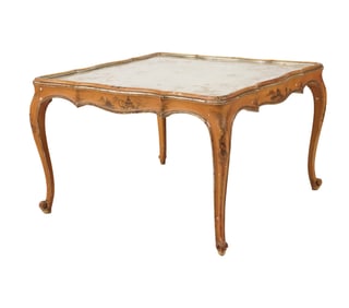 A Painted Wood and Eglomise Square Coffee Table