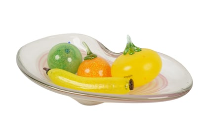 A Kosta Boda Glass Fruit and Bowl