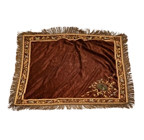 A Maroon Velvet Table Shawl with Metallic Thread Appliques