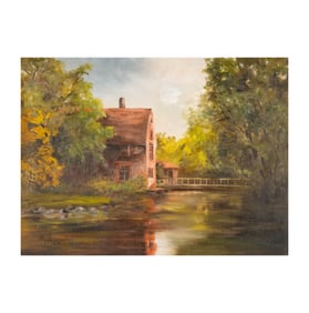 Walter Lantz (1899 - 1994): River Landscape with Cottage