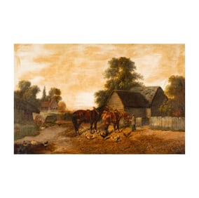 English School (19th Century): Horses in a Farmyard