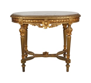 A Louis XVI-Style Giltwood Oval Center Table