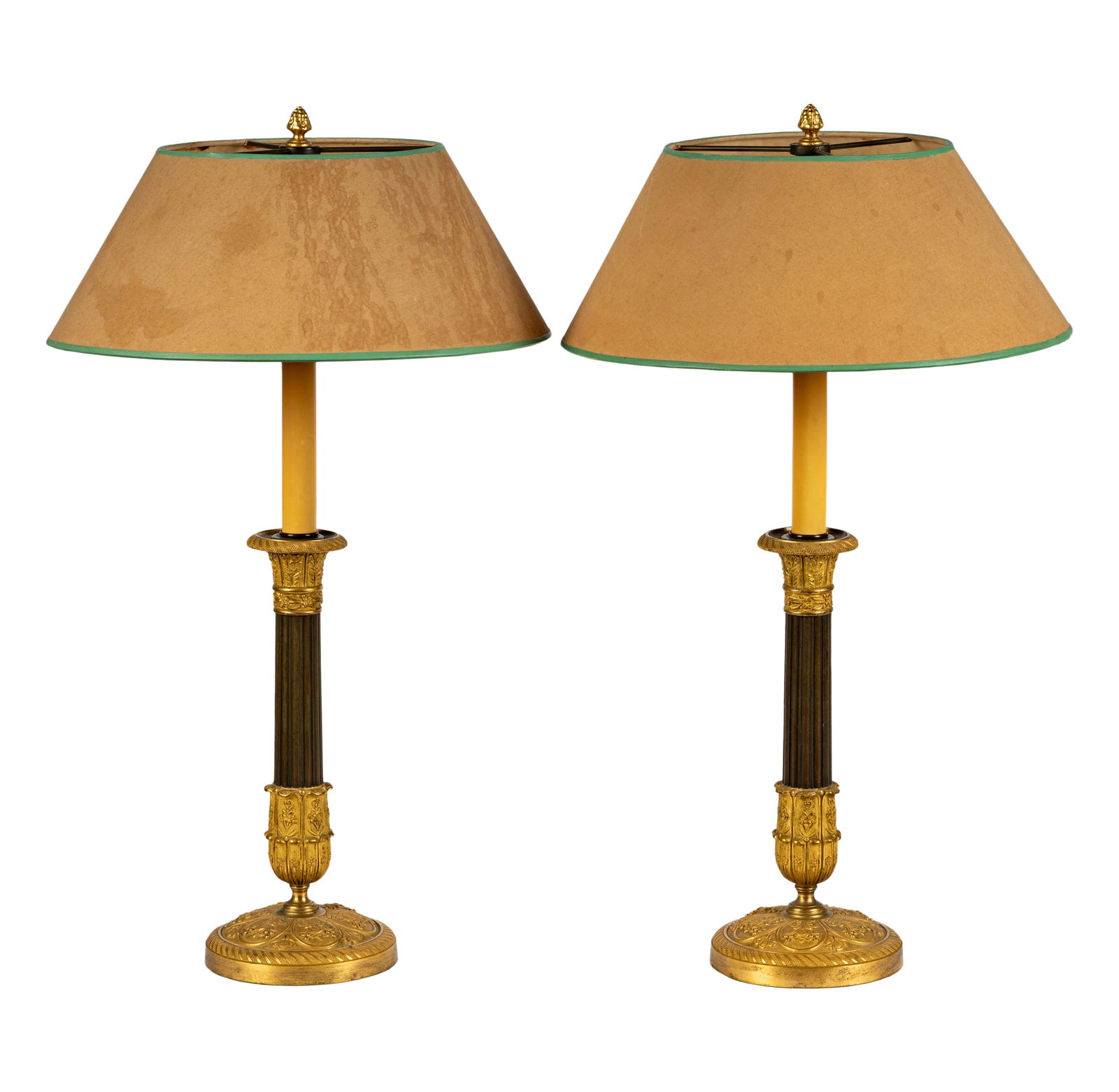 A Pair of Patinated and Gilt Bronze Candlestick Table Lamps (1 of 14)