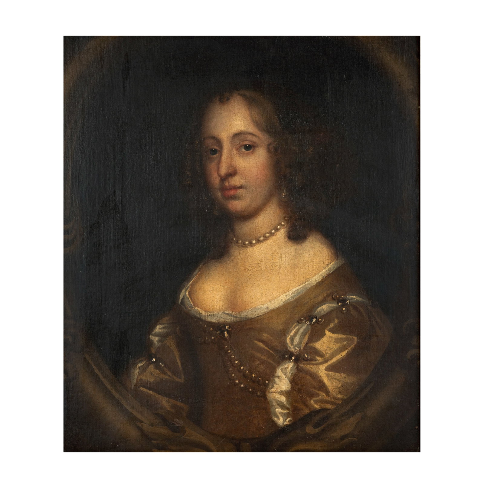 Continental or English School: Portrait of a Lady: oil on canvas, relined; apparently unsigned 28 x 24 in. (71.1 x 61 cm.), Frame: 34 x 30 in. (86.4 x 76.2 cm.)