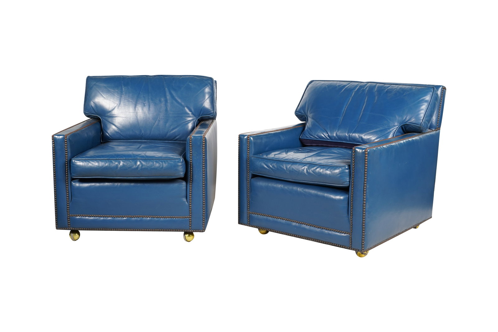 A Pair of Vintage Blue Leather Club Chairs (1 of 7)
