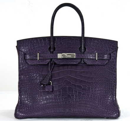 Abell Auction Luxury Handbag Designer 98 Hermes Violet Crocodile Birkin Bag