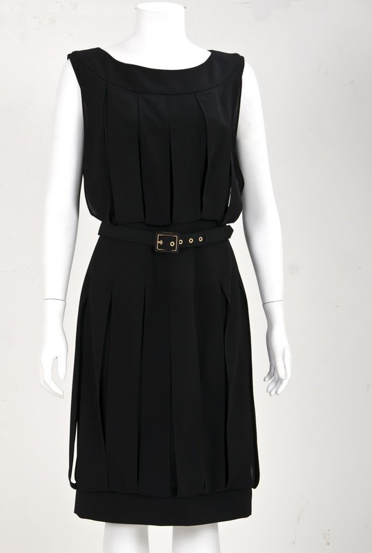 ESCADA BLACK CAR WASH STYLE DRESS: Sleeveless with belt; includes original price tag of $1490