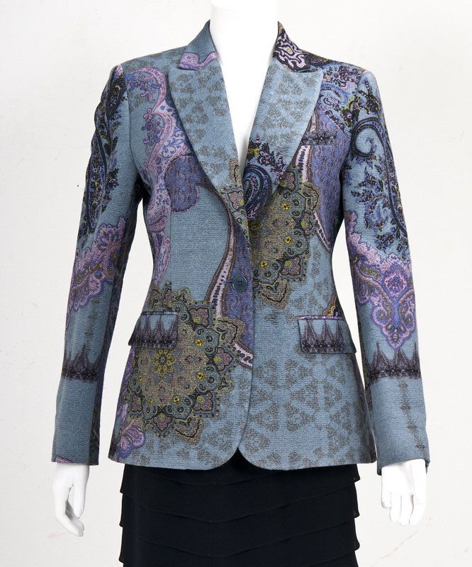 ETRO PAISLEY BLAZER: Blue wool with single button Size 46