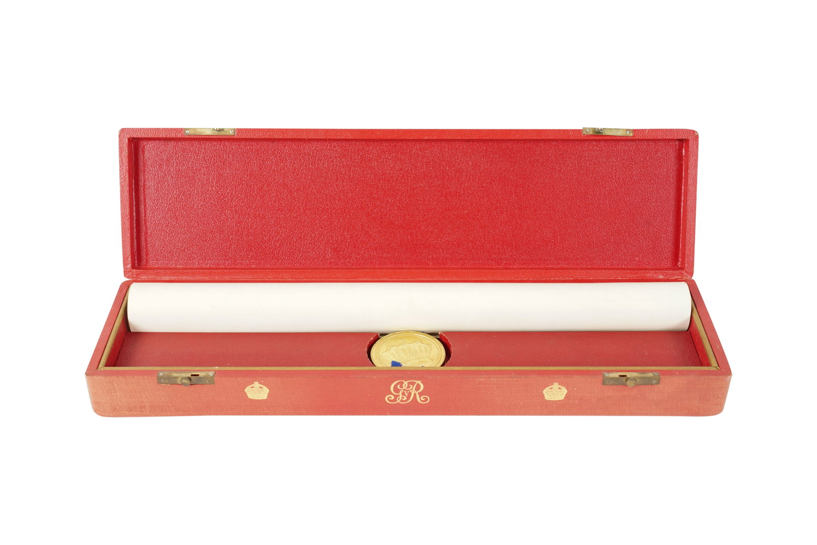 A George V Letters Patent With Seal and Case: granting the title of Baron to Sir Robert Alderson Wright, and dated 1932 Case: 3 x 22 1/2 x 5 3/4 in. (7.6 x 57.2 x 14.6 cm.)