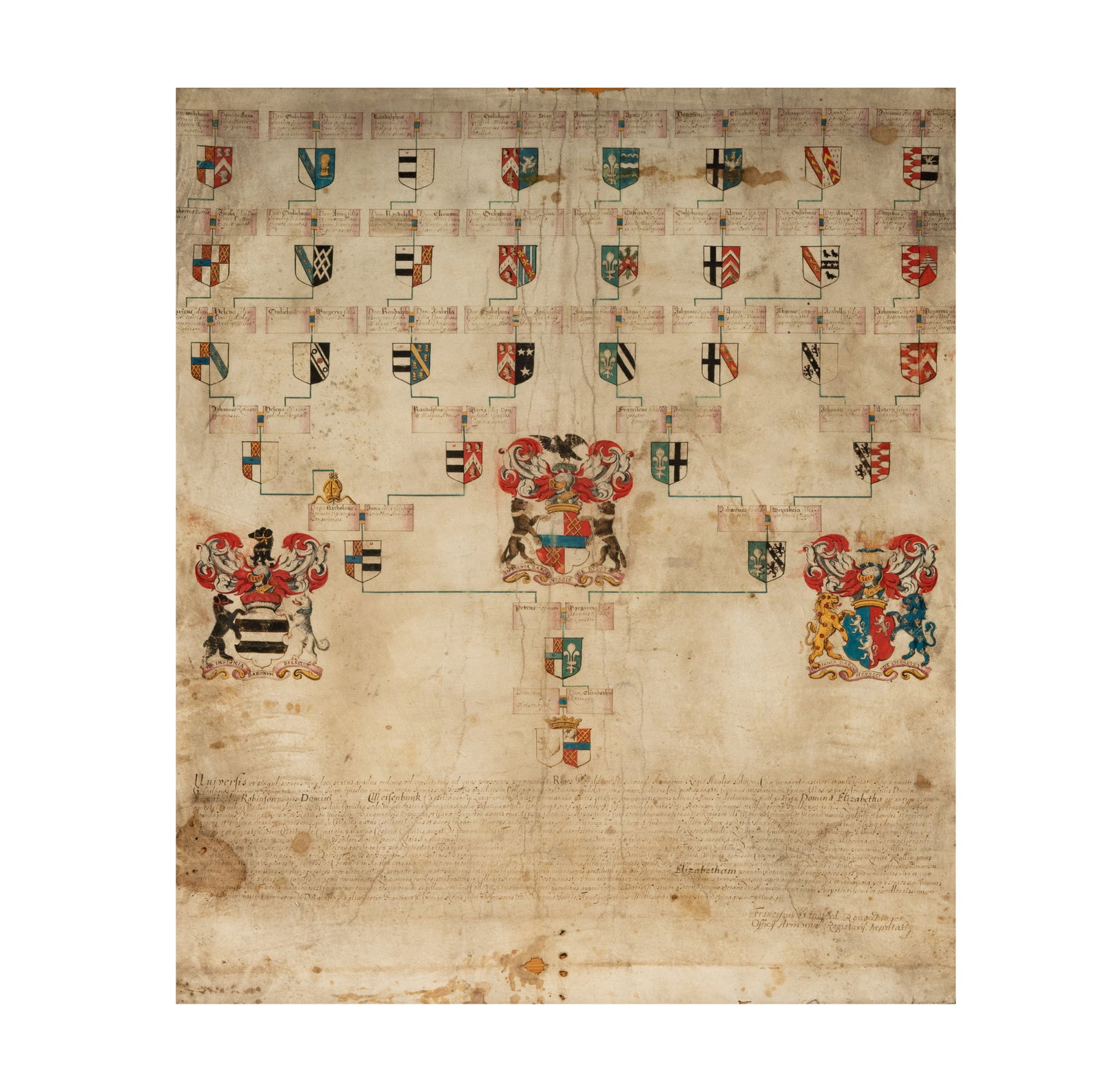 A European Genealogical Tree: ink and colors on vellum Frame: 29 x 25 in. (73.7 x 63.5 cm.)