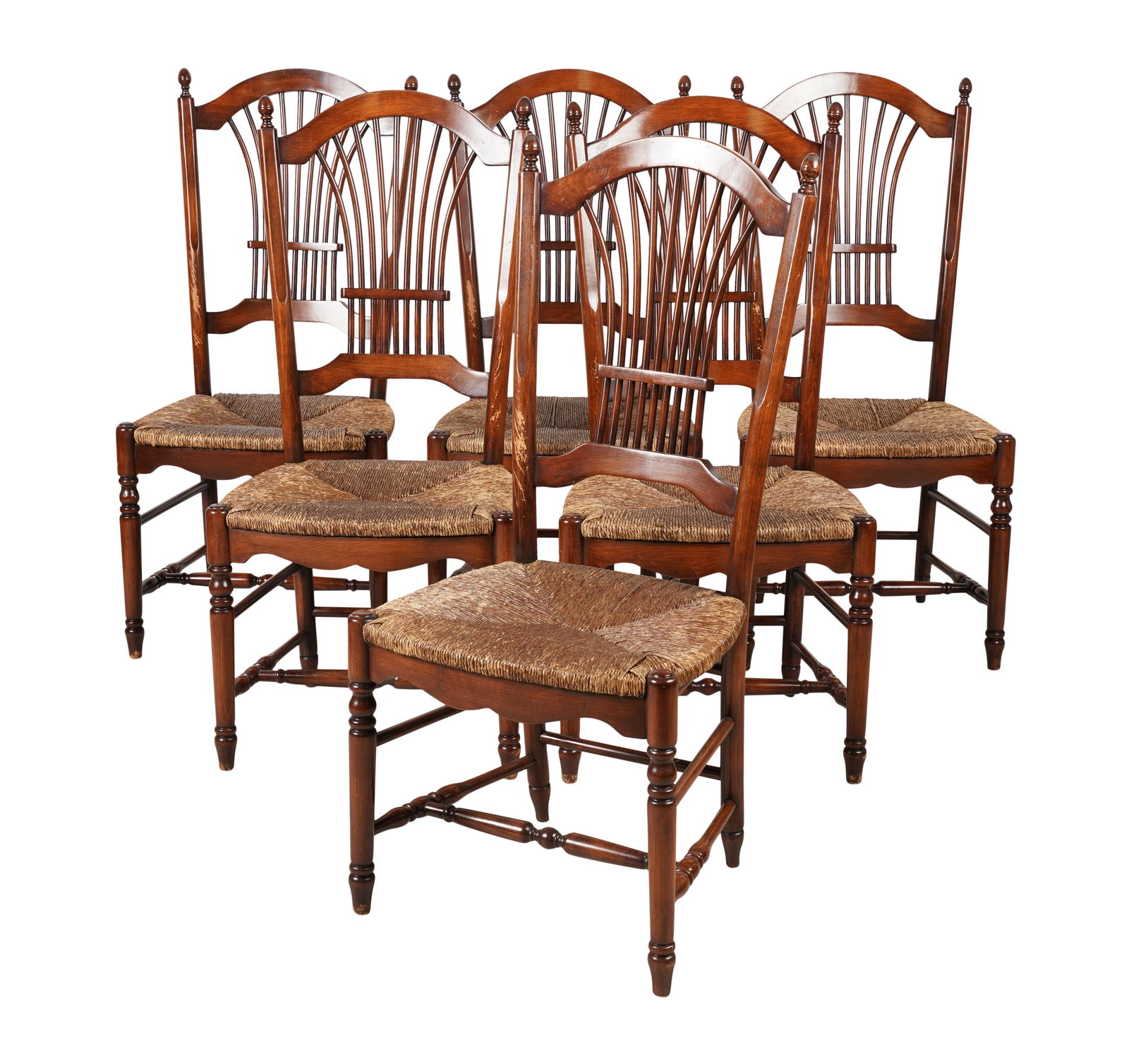 A Set of Six Provincial-Style Wheat Sheaf-Back Dining Chairs (1 of 7)