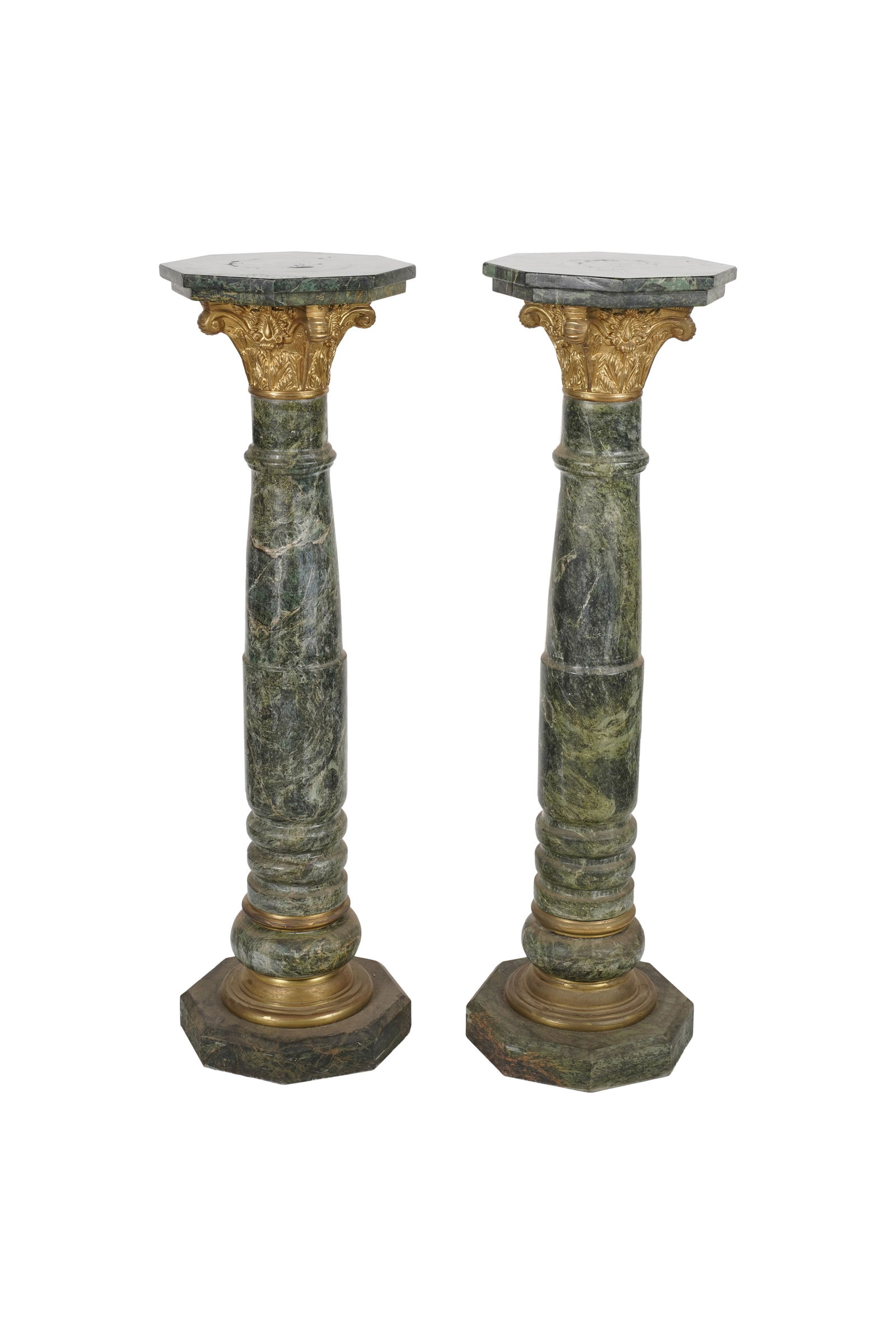 A Pair of Gilt Bronze-Mounted Verde Antico Marble Pedestals (1 of 11)