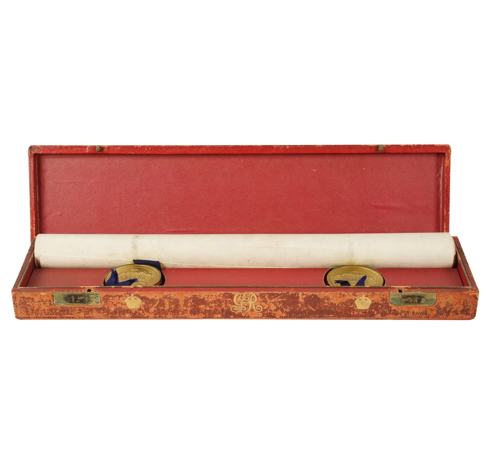 An English Letters Patent Reign of George V: with seals and case Case: 2 1/2 x 22 x 5 3/4 in. (6.4 x 55.9 x 14.6 cm.)