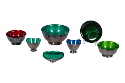 A Group of Enameled Silverplate Bowls