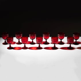 A Set of Etched Cranberry Glass Goblets