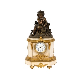 A French Bronze and Marble Figural Mantel Clock