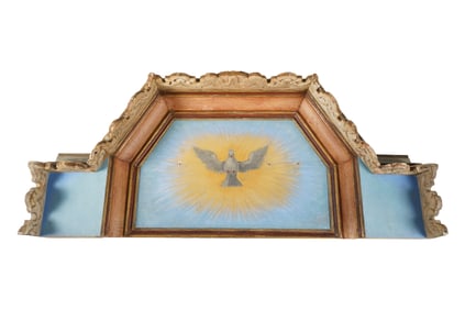 A Continental Baroque-Style Carved and Painted Bed Canopy or Corona