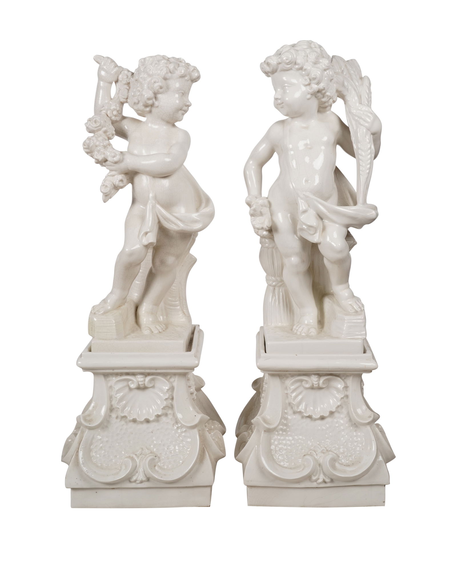 A Pair of Continental White Glazed Ceramic Putto Figures (1 of 7)