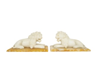 A Pair of Carved Stone Lion Figures