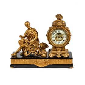 A Gilt Metal Figural Mantel Clock