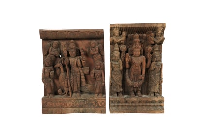 A Pair of Thai Relief-Carved Wooden Panels