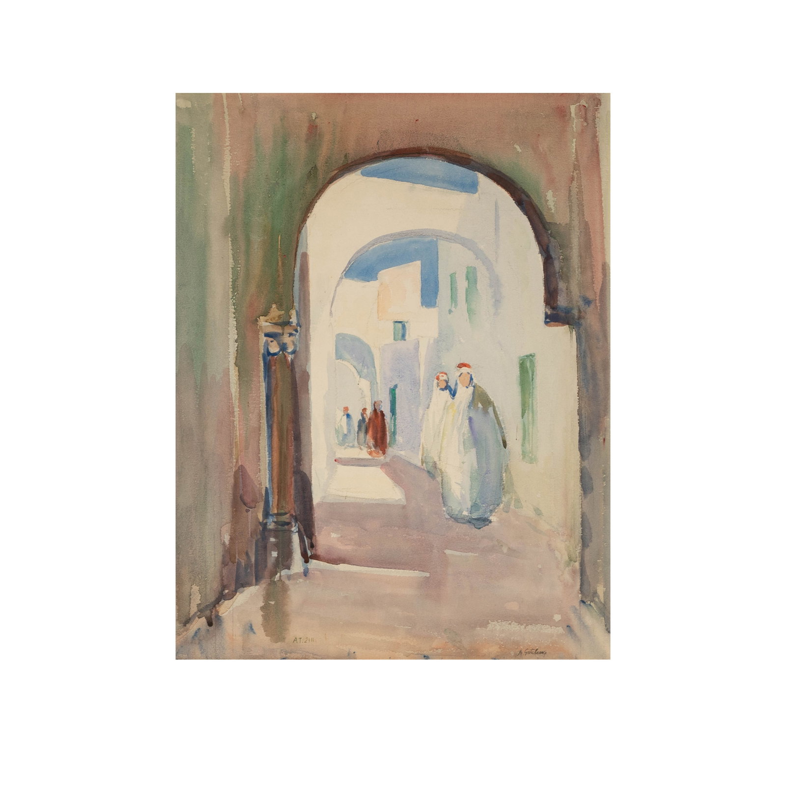 Ukrainian School: Street Scene: watercolor on paper; inscribed "A. Gritchenko"lower right Sight: 21 x 16 1/2 in. (53.3 x 41.9 cm.), Frame: 30 x 25 1/2 in. (76.2 x 64.8 cm.)