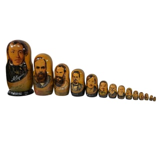 A Set of Russian Painted WoodNesting Matryoshka Dolls
