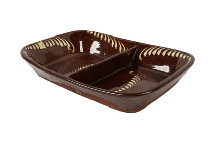 A Slip-Decorated Redware Divided Serving Dish