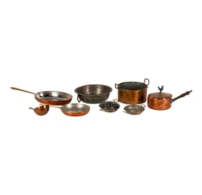 A Group of Vintage Copper-Clad Cookware