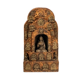 A Tibetan Bronze-Mounted Shrine / Altarpiece