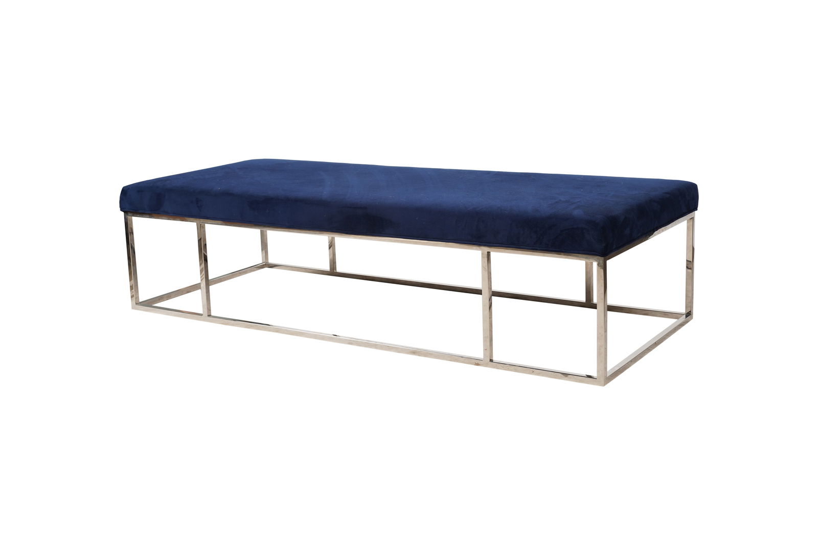 A Contemporary Chrome and Blue Fabric Bench (1 of 5)