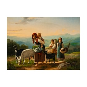 Continental School: Figures with Goats in Landscape